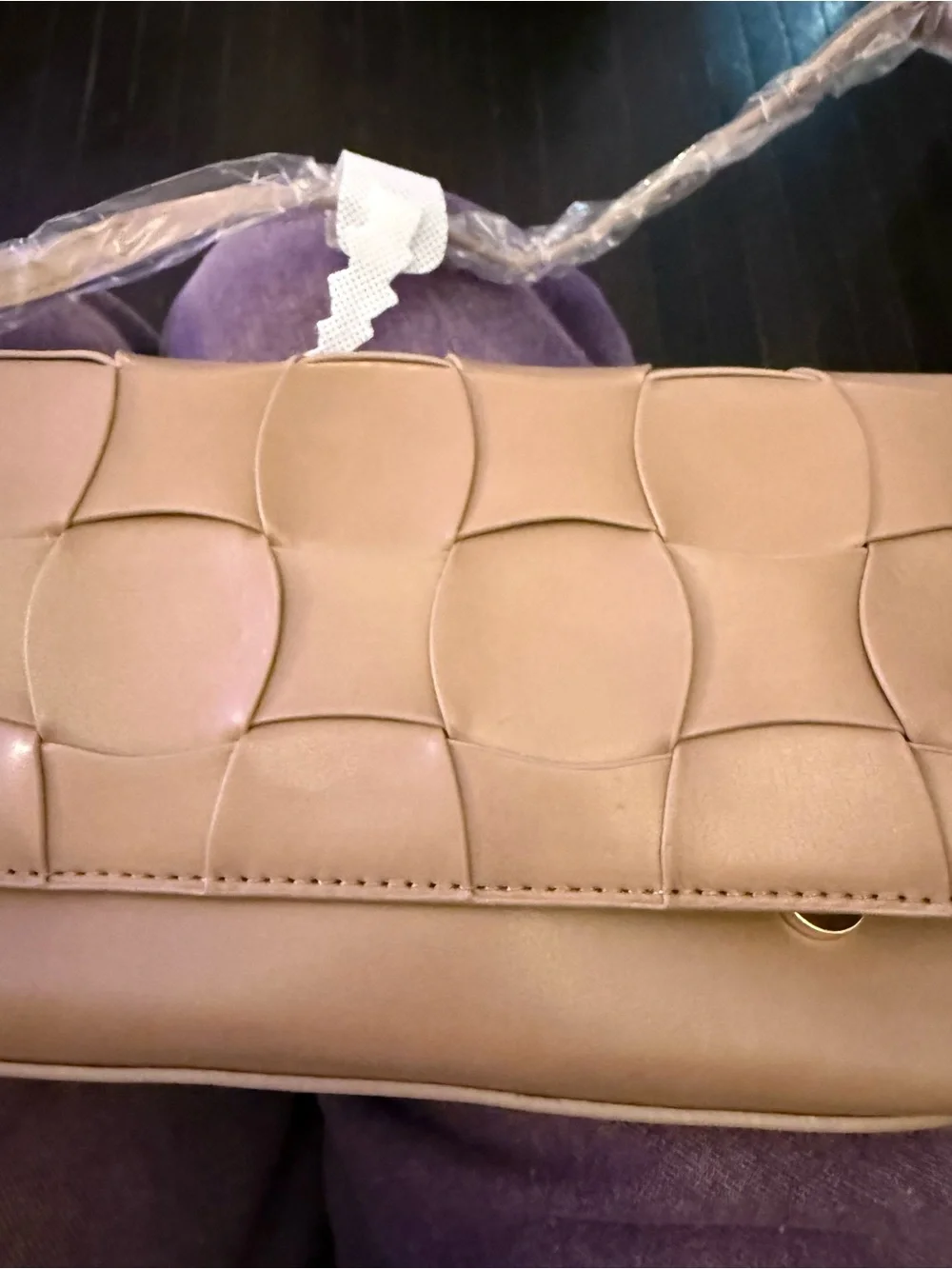 JustFab Taupe Quilted Circle-Panel Shoulder Bag